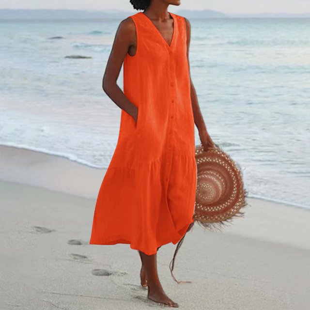 Vestido informal para mujer vestido con botones para mujer con bolsillo ropa de vacaciones Vintage FLhrweasw Nuevo
