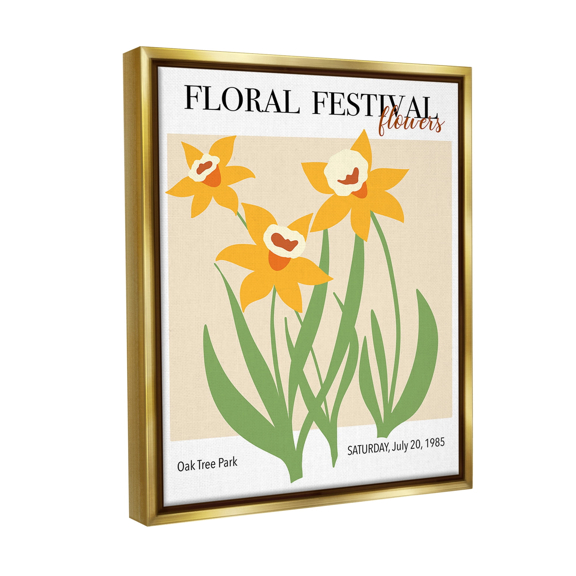 Stupell Industries Retro Daffodil Festival Botanical & Floral Painting Gold Floater Framed Canvas Art Print Wall Art, 25 x 31