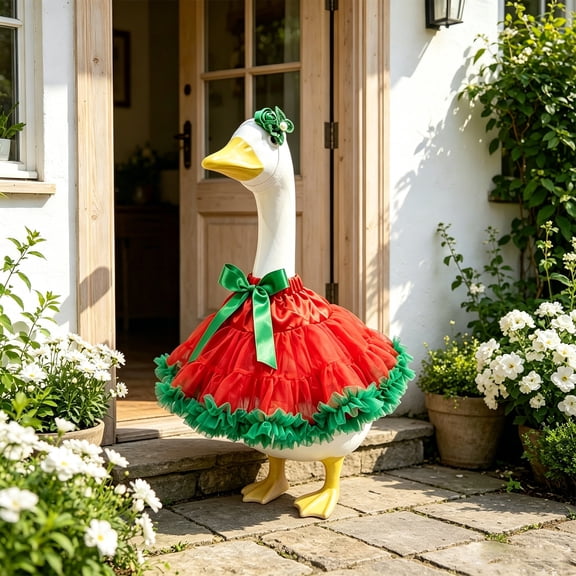 AuroraX Porch Goose Christmas Outfit 17-19 In Porch Goose Clothes Set 23" Ballerina Dress Set Red Green Mesh Skirt Holiday Porch Goose Accessories Fall Summer Seasonal Decor