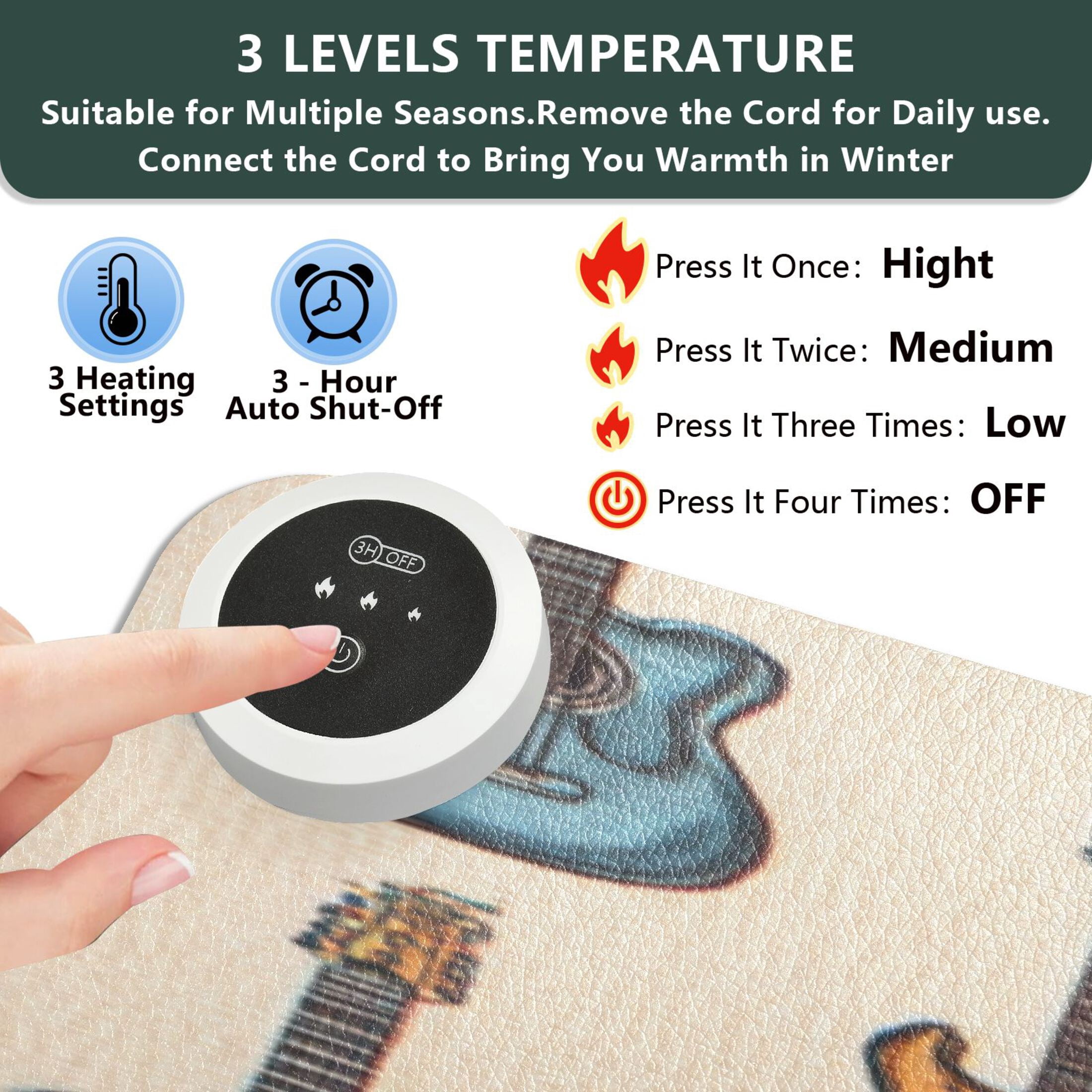 Large Heated Desk Mat Mouse Pad 31.5"x13"PU Leather Graphene Heating Desk Warmer with 3 Temperature Settings 110V US Plug Non-Slip Warm Pad for Home, Office, and Gaming Classic Guitar Music Art