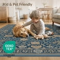 thumbnail image 4 of ODIKA 4'x6' Navy Blue Victorian Floral Diamond Washable Area Rug Geometric Trellis Framework With Botanical Motifs Intricate Decorative Non-Slip, Chair-Friendly, Flatwoven for Home Office, Under Desk, 4 of 7