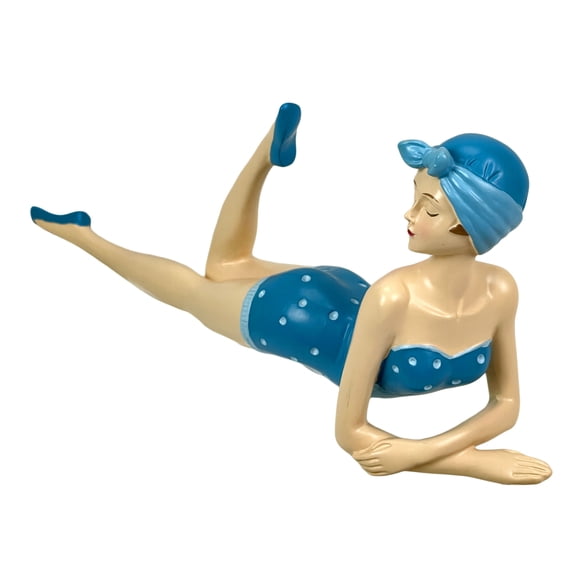 Zeckos Retro Beach Beauty Sunbathing Figurine Aegean Blue Polka Dot 13.25 inch - Blue - Size 13.25 inch
