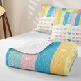 thumbnail image 4 of Manfei Cute Rainbow Stripe Twin Quilt Set, Sweet Love Heart Twin Coverlet Set, Cream Yellow, 2pcs, 1 Bedspread and 1 Pillowcase, 4 of 7