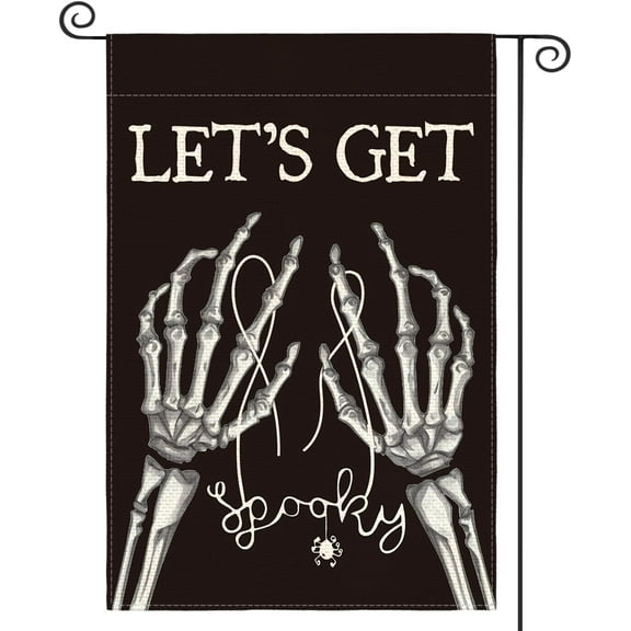 Shmbada Halloween Garden Flag 12x18 Inch Double Sided Outside, Let's Get Spooky Skeleton Yard Outdoor Decorative Flag