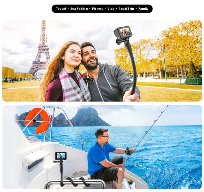 Flexible Action Camera Mount - Bigcan Universal GoPro Tripod with Phone Holder, 360° Bendable Octopus Stand for Travel, Vlogging, Fitness, Baby Stroller, Car, Outdoors