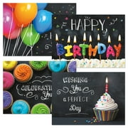Bright on Black Birthday Greeting Cards - Set of 8 (4 designs) Large 5" x 7", Happy Birthday Cards with Sentiments Inside