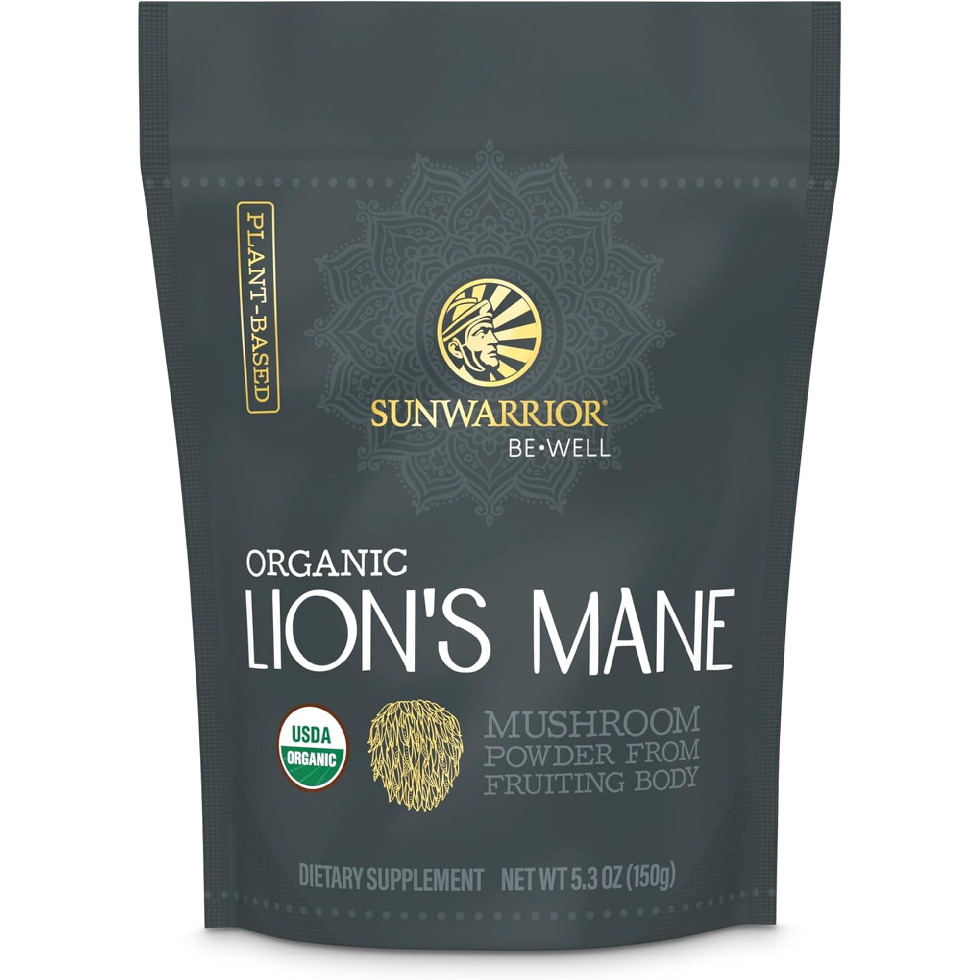 Sunwarrior Be Well Unsweetened Organic Lion's Mane Mushroom Powder, 5.3 oz