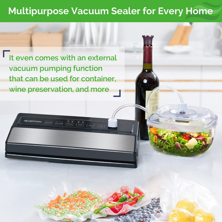 Geryon Vacuum Sealer, Automatic Food Sealer Machine for Food Savers w/Built-In Cutter | Starter Kit | LED Indicator Lights | Easy to Clean
