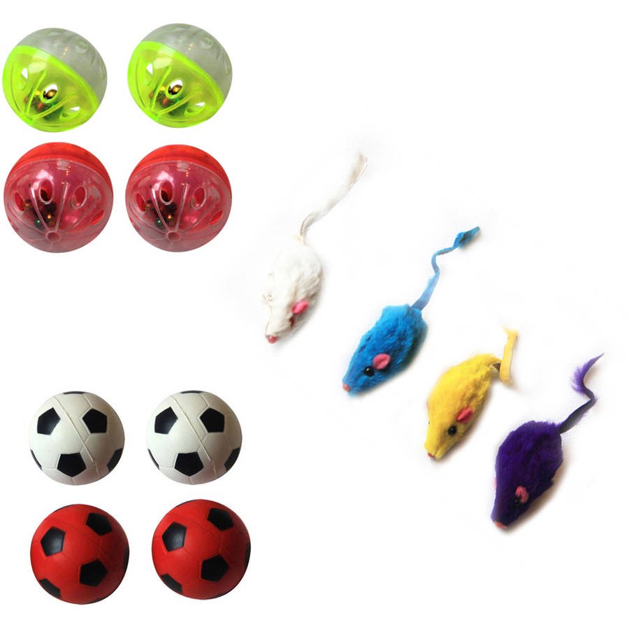 Iconic Pet Fur Mice, Plastic Ball and Bouncing Ball, Set of 3 Walmart