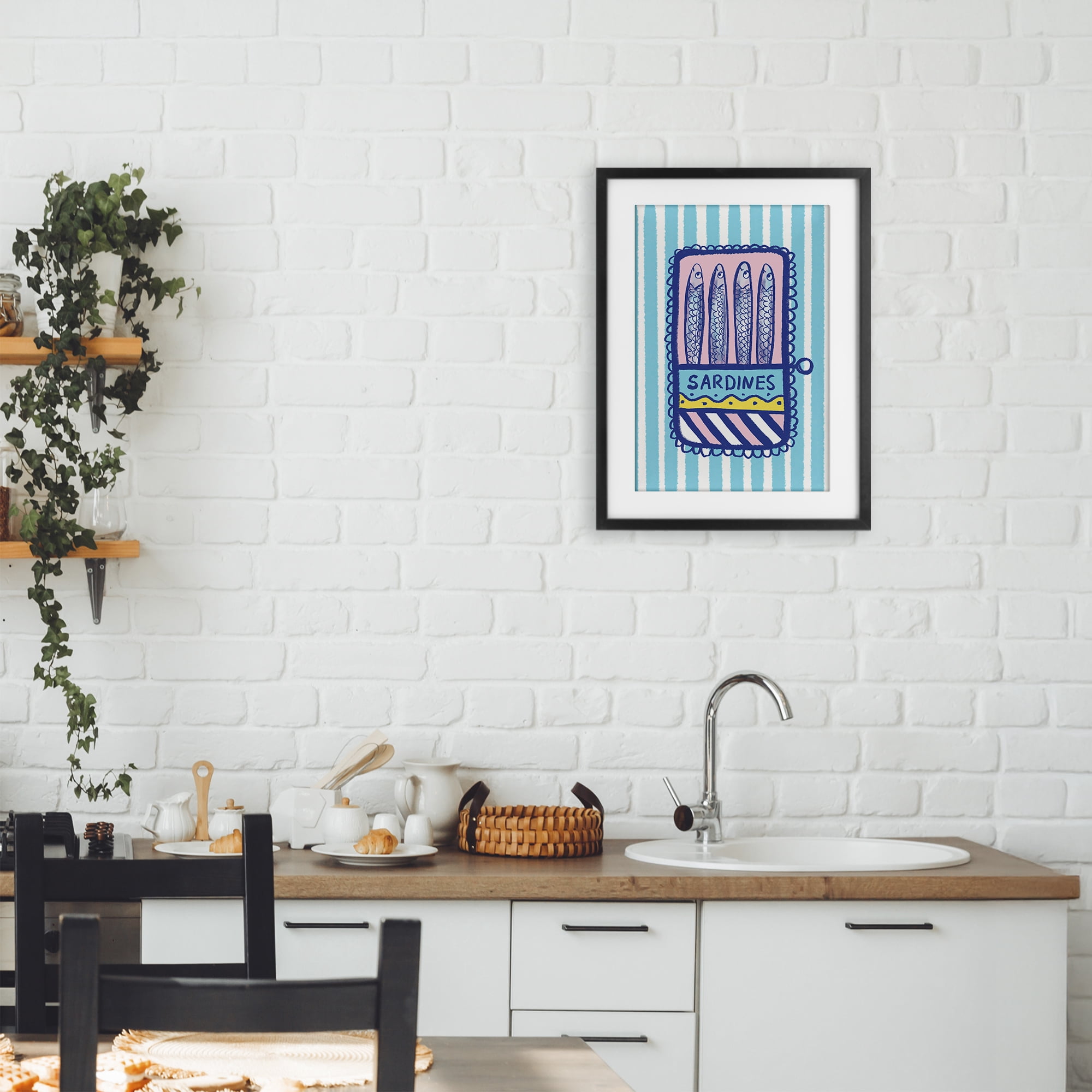 Stupell Industries Pastel & Stripes Sardines Black Framed Print Under Glass, design by Florentina Dolci