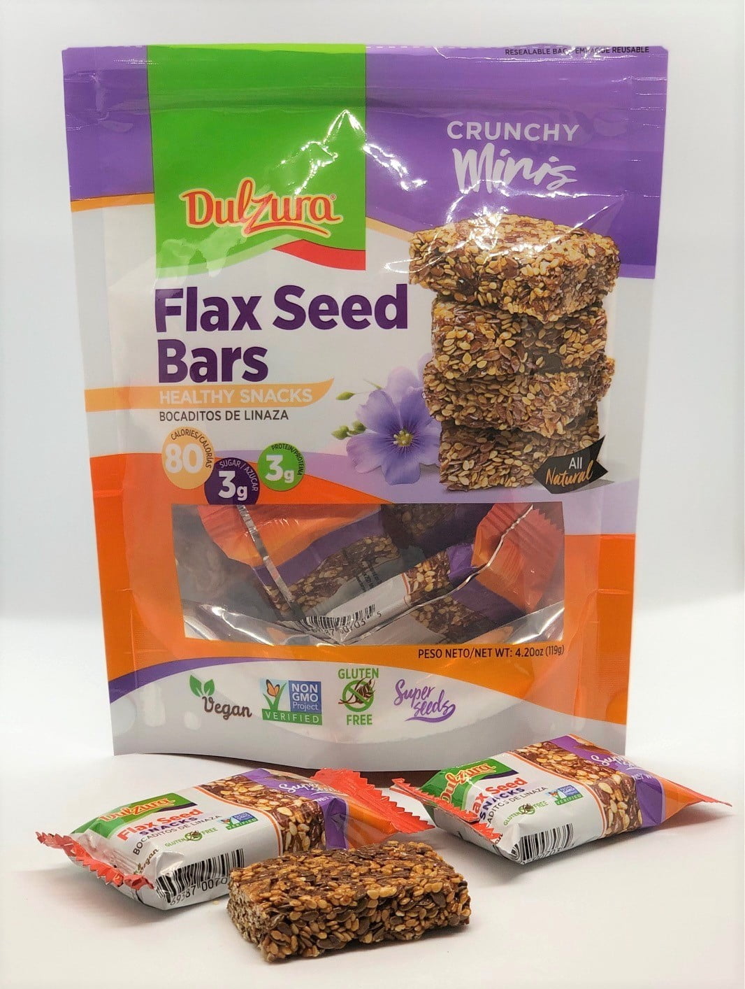 Dulzura Flax Seed Bars 4.20oz Bag Healthy Snacks