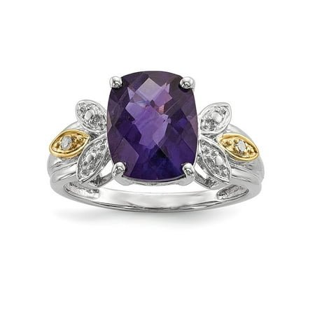 Sterling Silver and 14K Amethyst and Diamond Ring - Measures 2x11mm - Ring Size: 6 to (Best Way To Measure Ring Size)