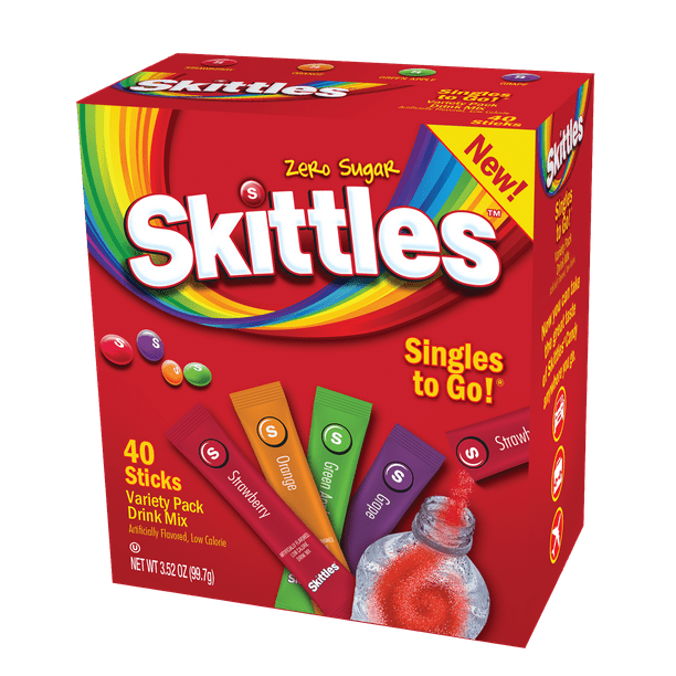 (40 Packets) Skittles Variety Pack Sugar Free, OnTheGo, Caffeine Free