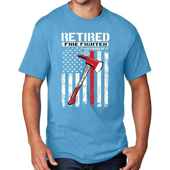 Men's Retired Firefighter with Axe T-shirt, XL Aqua Blue