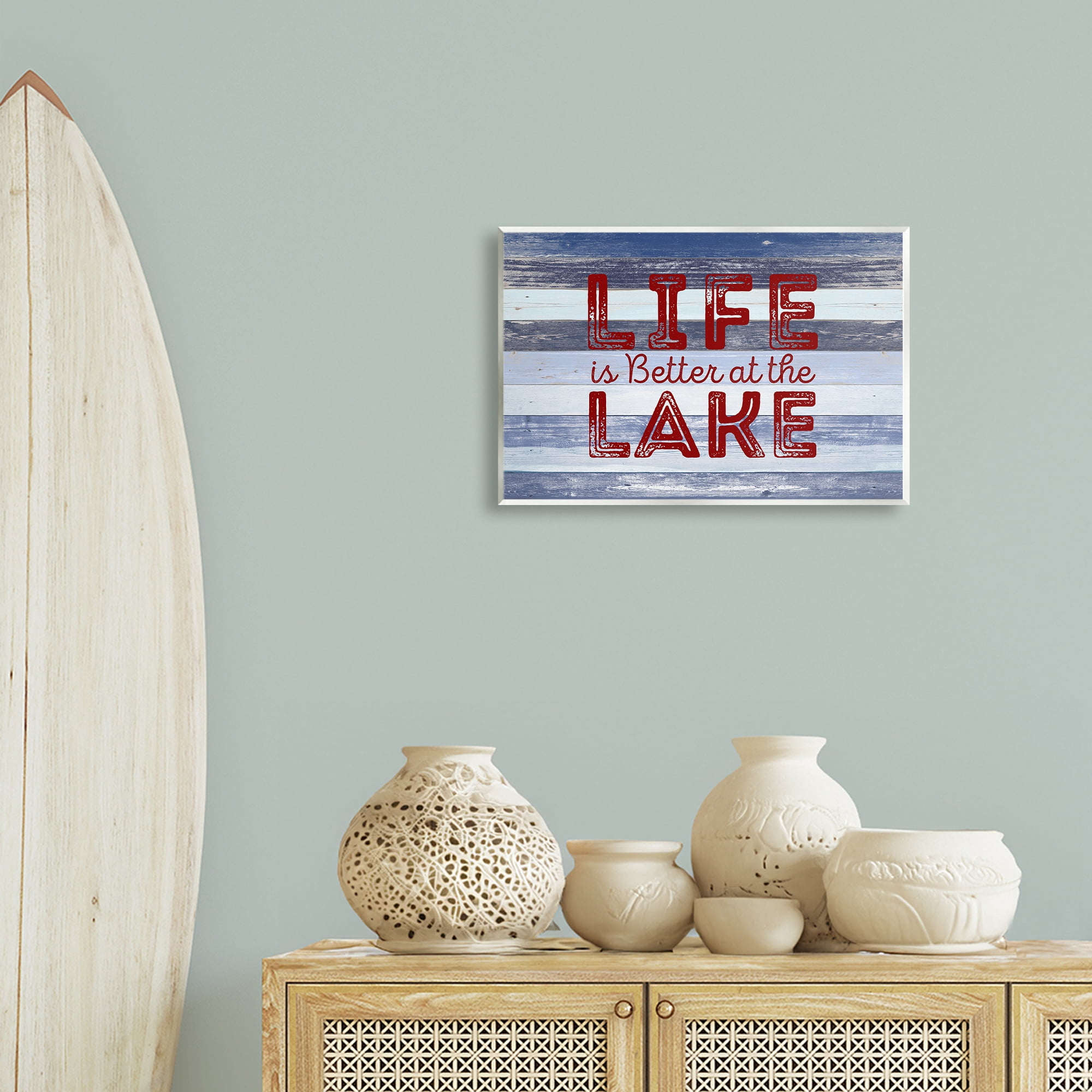 Stupell Industries Life At Lake Striped Coastal Painting Unframed Art Print Wall Art, 19 x 13