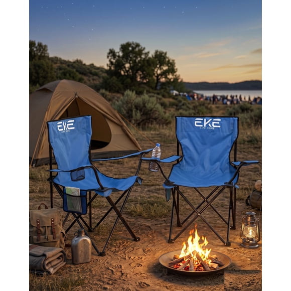 Set de 2 Sillas Plegables para Camping y Playa con Portavasos – EKE Life Home