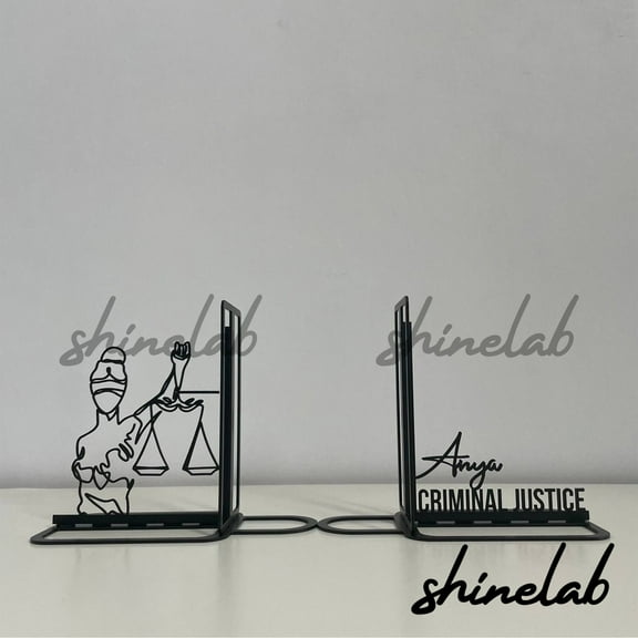 Shinelab Criminal Justice Metal Bookends Custom Lawyer Name Bookend Gift, Legal Desk Bookshelf Decor 6683