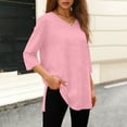 thumbnail image 4 of Htigea Womens 3/4 Sleeve V-Neck Tops Side Slit Tunic T-Shirts Solid Casual Loose Fit Pullover Soft Comfy Daily Tees Pink S, 4 of 6