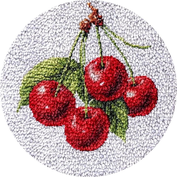 Red Cherry Latch Hook kits Rug Color Printed Round Shape DIY Crochet Yarn Embroidery Needlework Hook and Latch Kit Carpet Cushion Home Christmas Decoration 50x50cm(1)