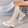 thumbnail image 2 of EKVAHL Women's Knee High Boots, Platform Stretch Knit Pull On Tall Shoes, Round Toe Fall Outdoor Street Walking Boots Beige, 2 of 5