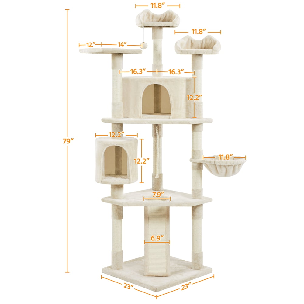Yaheetech 79'' Multilevel Cat Tree Condo with Basket & Scratching Posts & Ramp, Beige