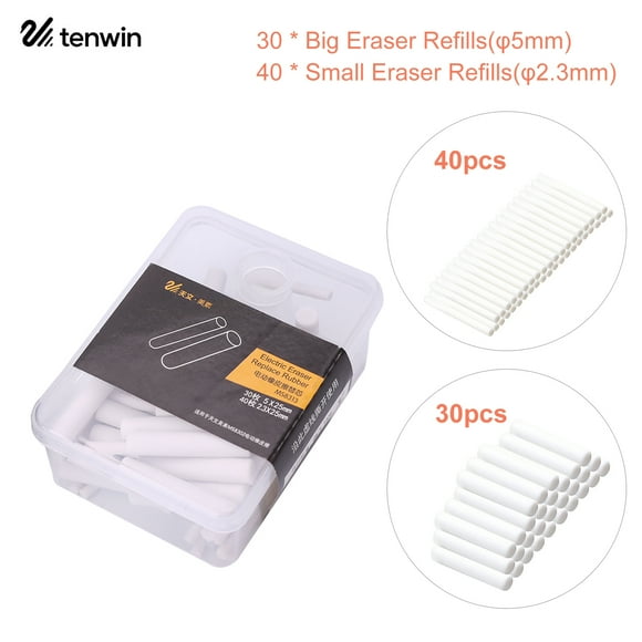 tenwin Portable Electric Eraser Refills 30pcs Big/Thick + 40pcs Small/Thin Eraser Refills Replaceable Rubbers Stationery Supplies for School Students Artists Drawing Painting Sketching Use