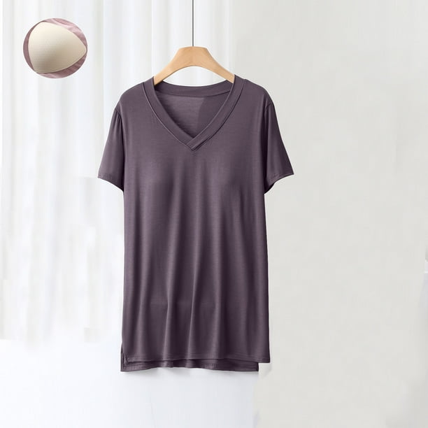 Blusa de pijama de manga corta para mujer, lisa, informal, a la moda, con cuello regular, de manga corta