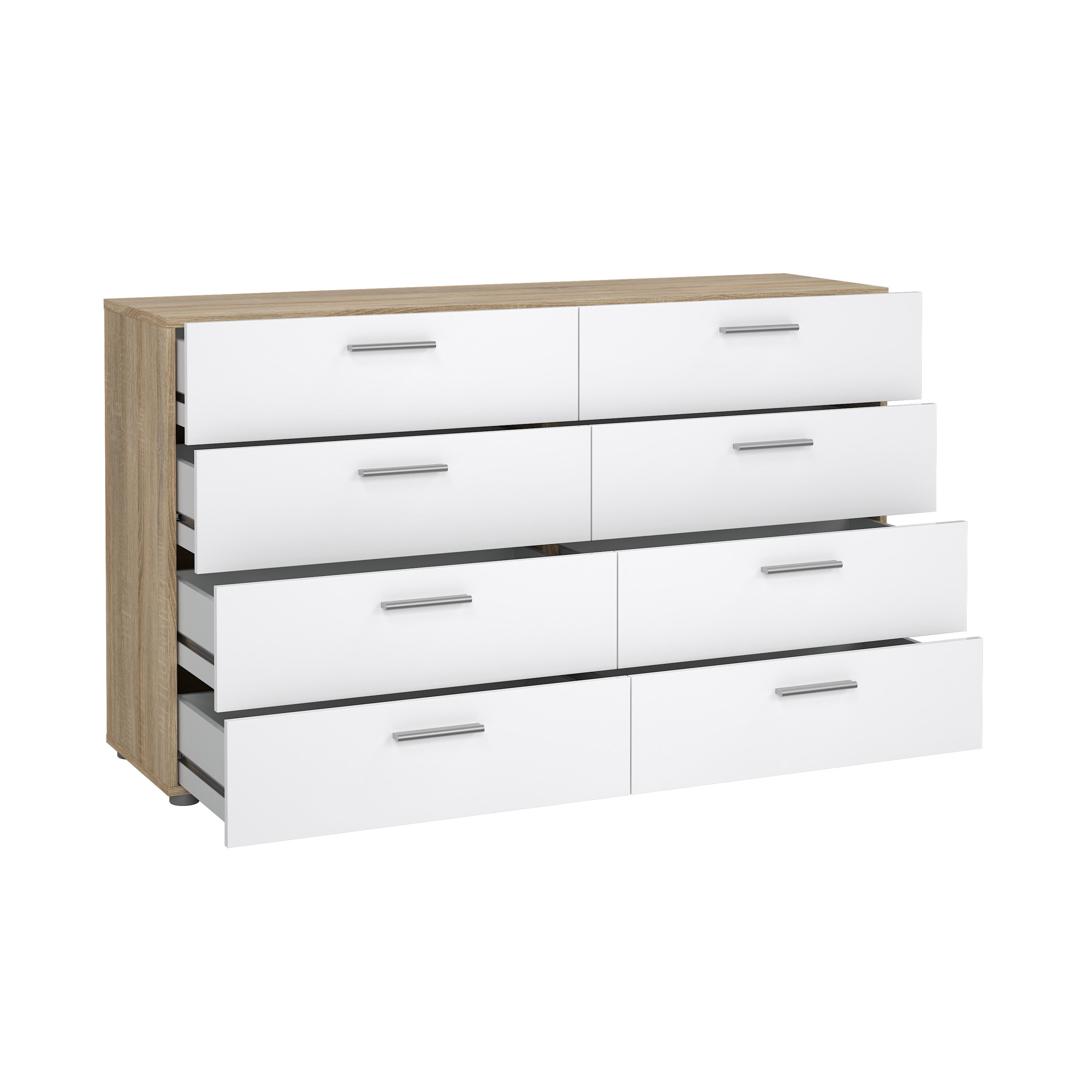 Tvilum Loft 8 Drawer Double Dresser for Adults, Oak Structure and White High Gloss