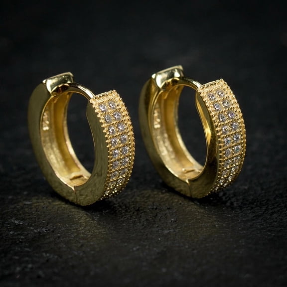 3CT Round Cut Simulated Diamond Men's Anniversary Gift Huggie Hoop Earrings 14K Yellow Gold Plated
