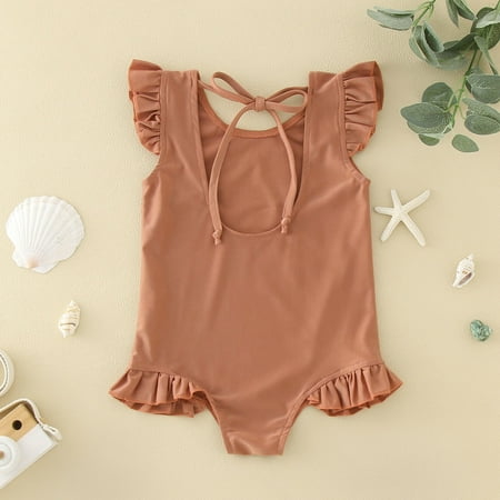 

Gubotare Toddler Summer Sleeveless Girls Solid Colour Ruffles Swimwear Swimsuit Bikini Binding Design Bathing Suits Girls Size 12 Red 12-18 Months