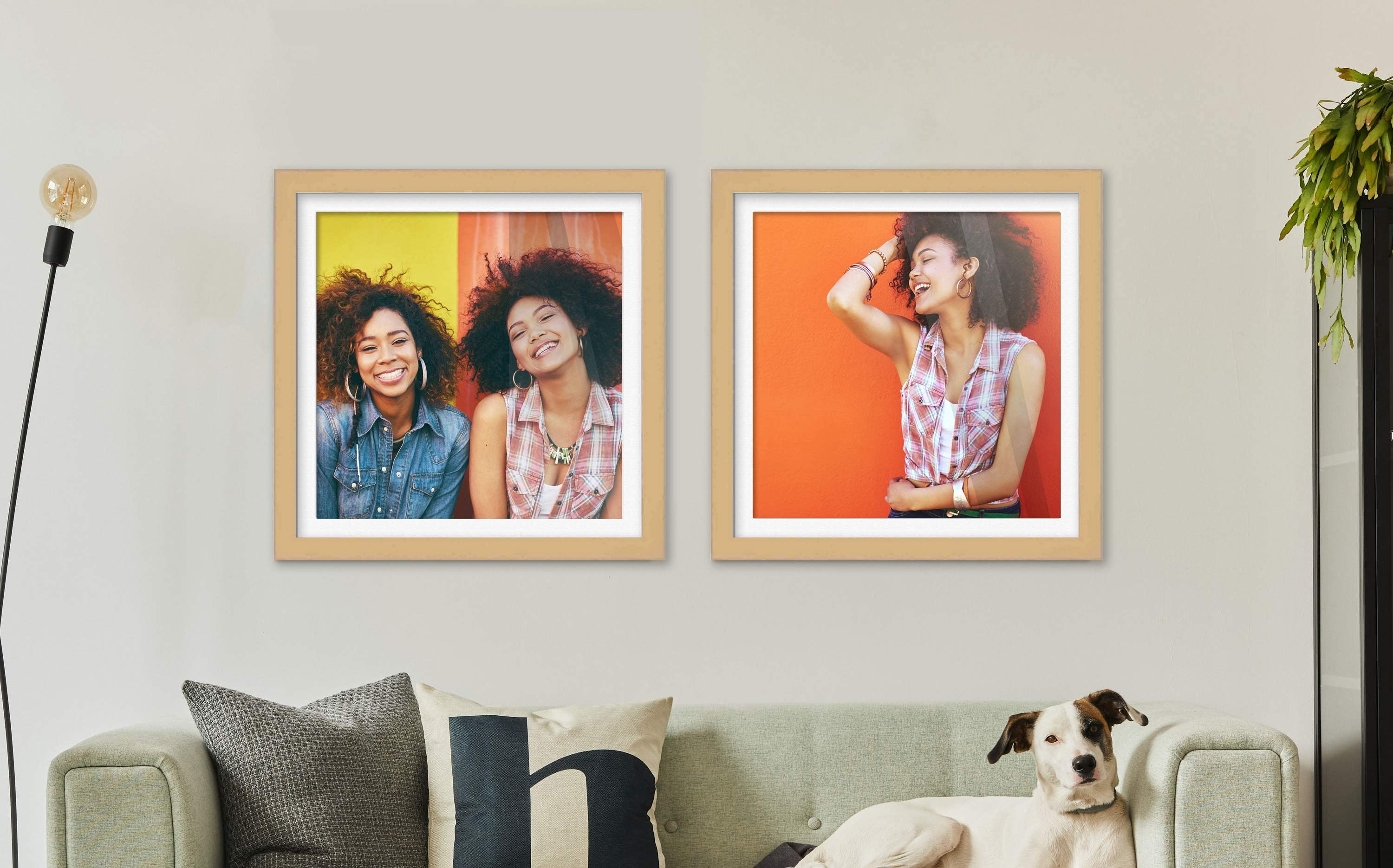 28x28 Frame Natural With White Picture Mat For 28x28 Print - Or 30x30 Art Without the Photo Mat -