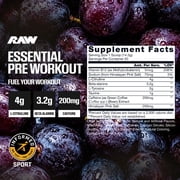 RAW Nutrition Essential Pre Workout Powder, 200mg Caffeine, Sour Grape, 20 Servings