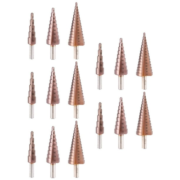 Brocas para Perforar Concreto CopperDrill 15pzs 5 x 4-12 5 x 4-20 5 x 4-32mm Acero Bronce Broca Cónica Escalonada Recta VentDepot MXOPP-005