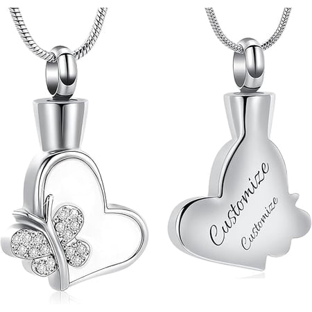 Butterfly Heart Cremation Jewelry for Ashes Heart Urn Necklace for Ashes Stainless Steel Necklace Ash Loved One Memorial Pendant