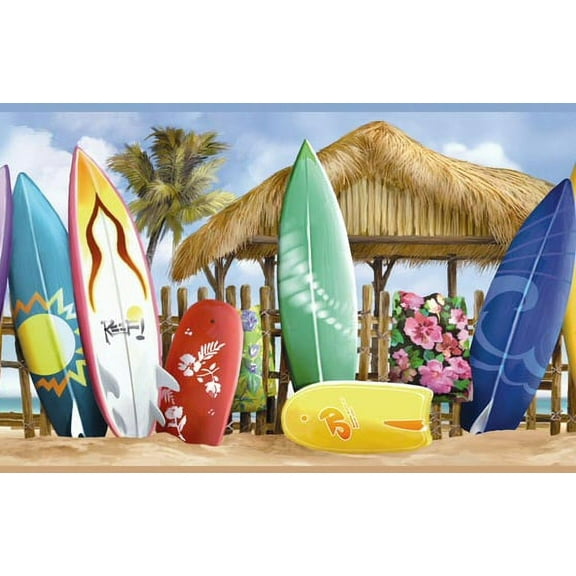 878537 Surfside Beach Surfboard Wallpaper Border CT46111b