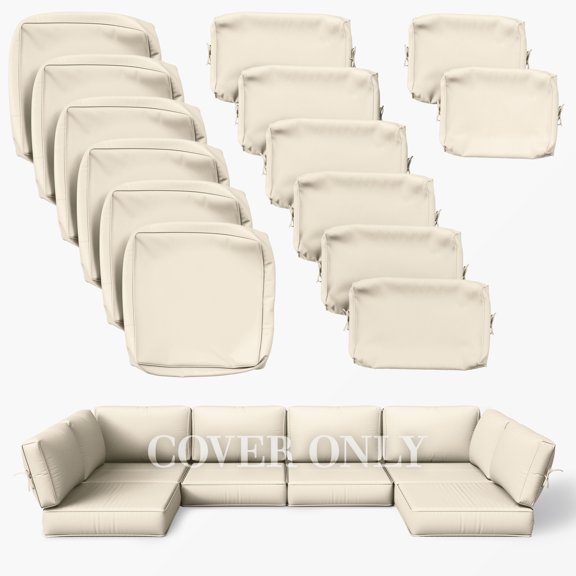 Pakunoda 14 Pcs Patio Outdoor Cushion Covers Replacement Slipcovers with Zipper for Garden Furniture Sofa Chair 3 Size Protector, Cover Only, Cream