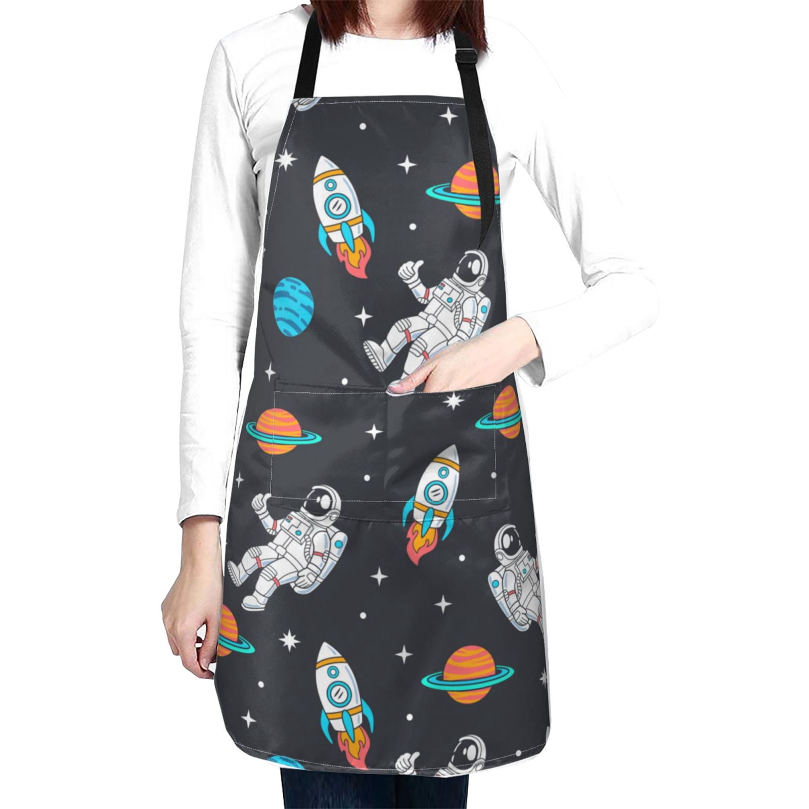 Kdxio Space Apron with Pockets Adjustable Kitchen Aprons for Men Women Waterproof Aprons for Cooking,Drawing,Crafting, Baking Household Cleaning