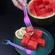 thumbnail image 1 of Tenedor cortador de sandía de acero inoxidable 304 con cuchilla incorporada, herramienta 2 en 1 para cortar y servir fácilmente cubos de fruta, juego de 2, 10 pulgadas, 1 of 9