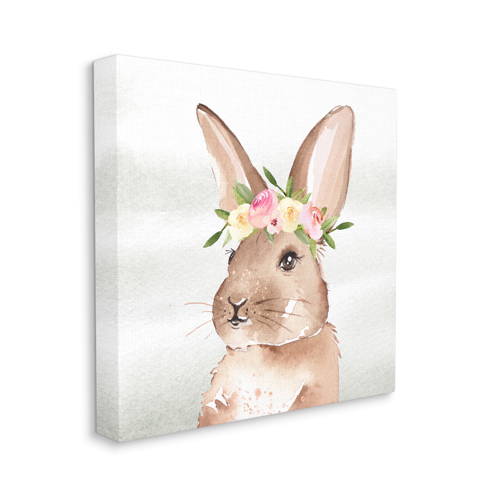 Stupell Industries Bunny with Rose Garland Animals & Insects Painting Gallery Wrapped Canvas Print Wall Art, 30 x 30