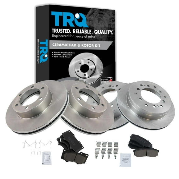 TRQ Front and Rear Brake Pad & Rotor Kit Brake Pads Brake Rotor Ceramic Fits Select 2003-2007 Toyota Sequoia