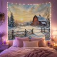thumbnail image 2 of Red Barn Beyond a Snowy Split-Rail Fence, Nostalgic Watercolor for Nature Lovers, Rural Winter Art, Housewarming Gift, Tapestry Wall Hanging for Bedroom and Living Room, 2 of 7