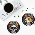 thumbnail image 4 of Pofeuu Flower Horn Skull Print Coasters for Drinks, 4Pack PU Leather Coasters, Bar Drink Coasters for Tabletop Protection, Furniture from Damage-Round Shape, 4 of 6