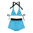 thumbnail image 5 of Women's Floral Print Drawstring Boyshorts Swimsuits V Neck Back Tie Top Bulit In Bra Bikini Sets High Waisted Two Pieces Bathing Suits, 5 of 5