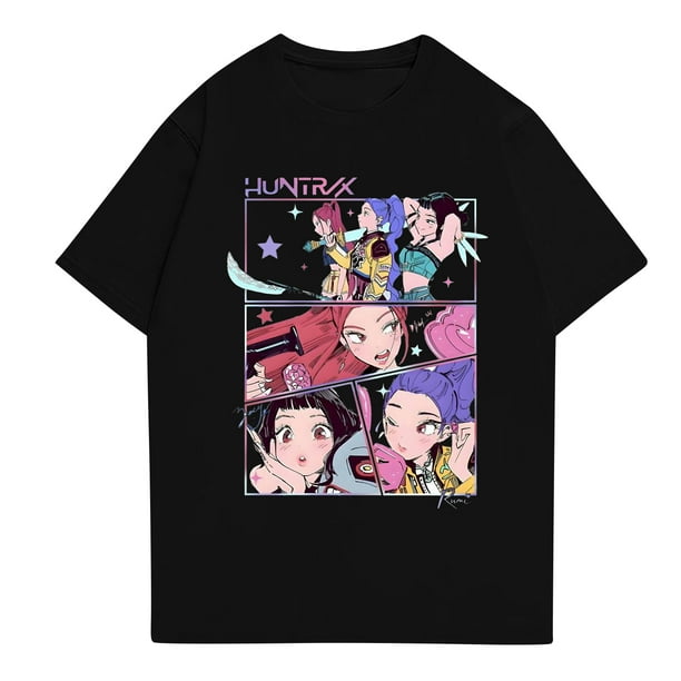 Pop cazadora para niña Graphic Round-Neck Short Sleeve T Shirt For Kids Youth Fashion Tee With Cartoon Print Design Soft Blend Top For Children (Black)