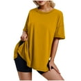thumbnail image 2 of Otvok Womens New Tops Solid Loose Half Sleeve Round Neck Cotton Waist Blouses, 2 of 6