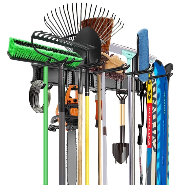Walmann Wall Mount Tool Organizer, Mop And Broom Holder, Garage Storage Rack, Heavy Duty Garden Tool Storage Organization System, Holds Up To 300Lbs