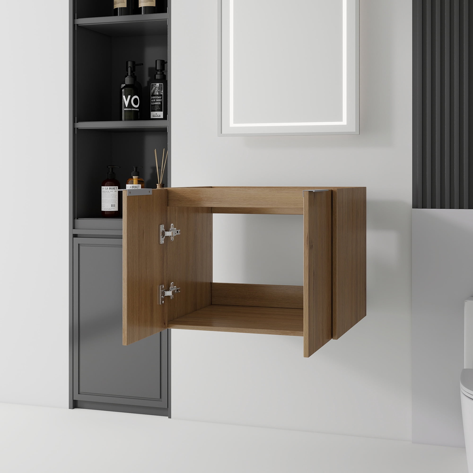 Leumius 24" Floating Bathroom Vanity Cabinet,Soft-Close Double Doors,Wall-Mounted,Cabinet Only,Oak