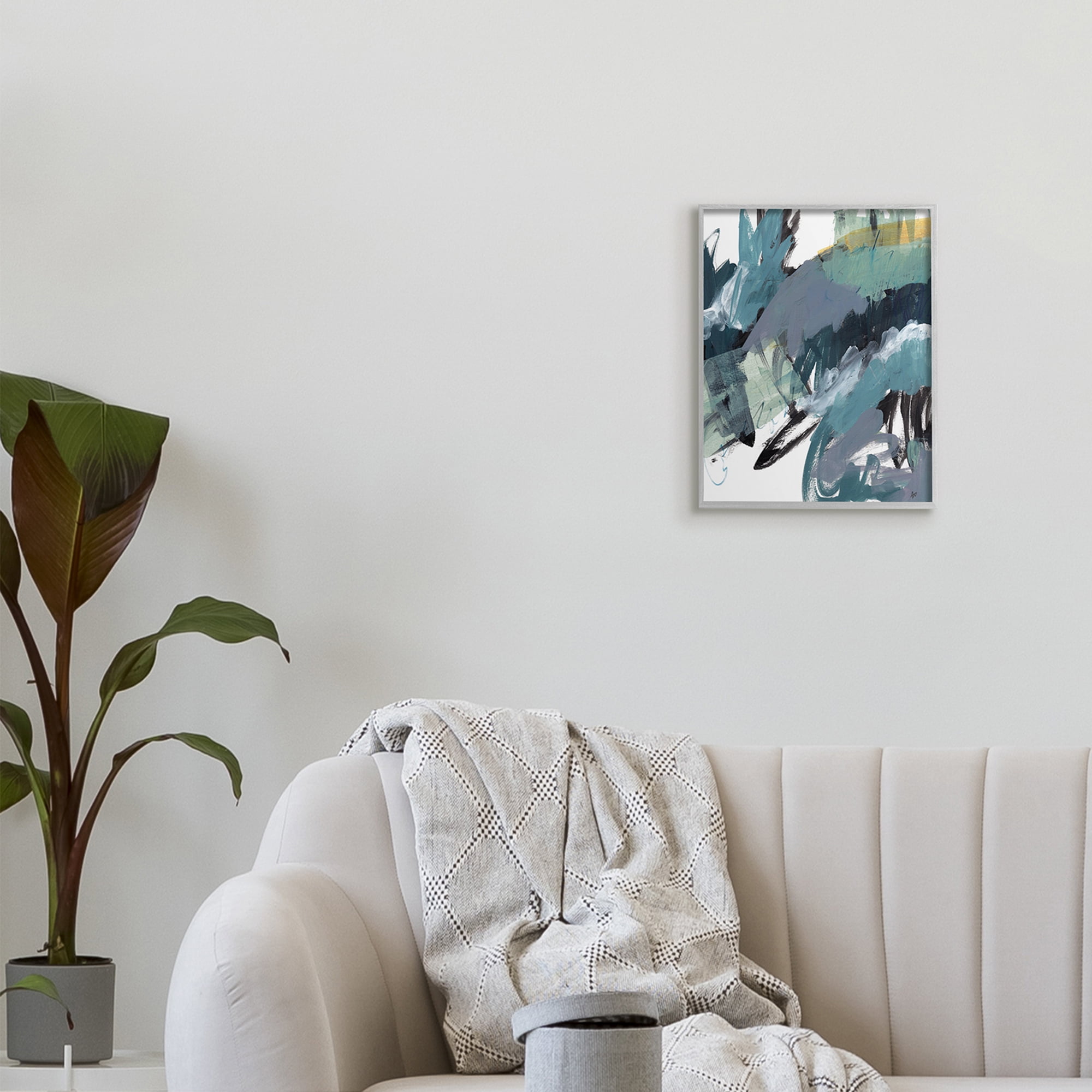 Stupell Industries Chaotic Paintbrush Strokes Abstract Green Blue Paintings Gray Framed Art Print Wall Art, 11x14, by Ann Thompson Nemcosky