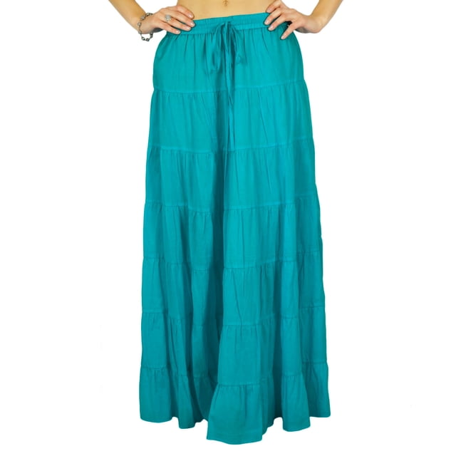 Phagun Jupe Maxi Bohème Gitane à Volants en Coton pour Femme, Taille Unique, Tenue de Plage, 1 Unité