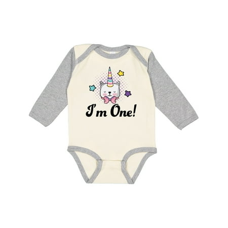 

Inktastic First Birthday Unicorn Cat 1 Year Old Gift Baby Girl Long Sleeve Bodysuit